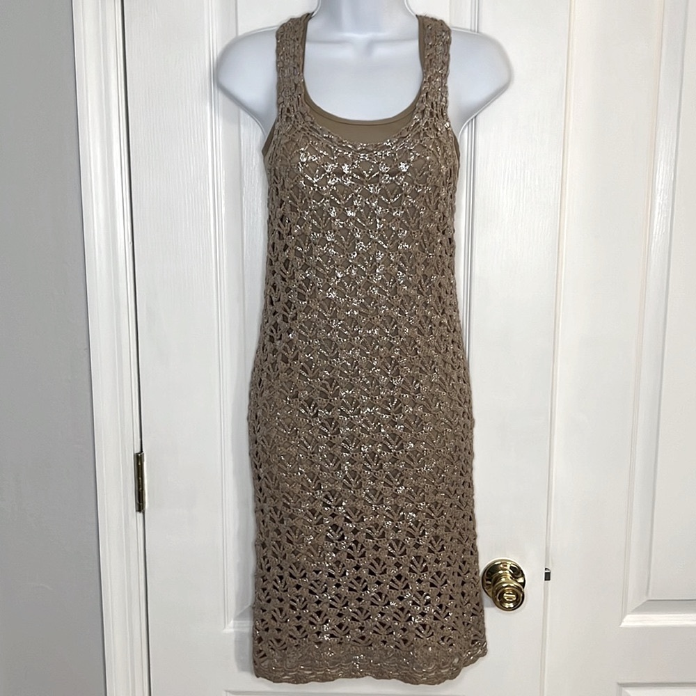 Chelsea and Violet Crochet Dress in Latte and Silver